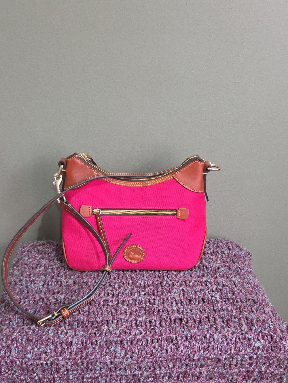 Dooney & Bourke Hot Pink Crossbody with Brown Trim